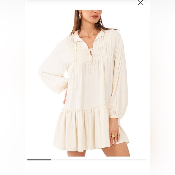 STATE
Crepe de Chine Trapeze Long Blouson Sleeve Split V-Neck Tie Front Mini - Picture 3 of 13